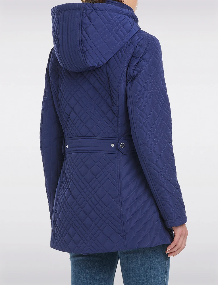 Zip-Up Hooded Water-Resistant Quilted Jacket by Jones New York
