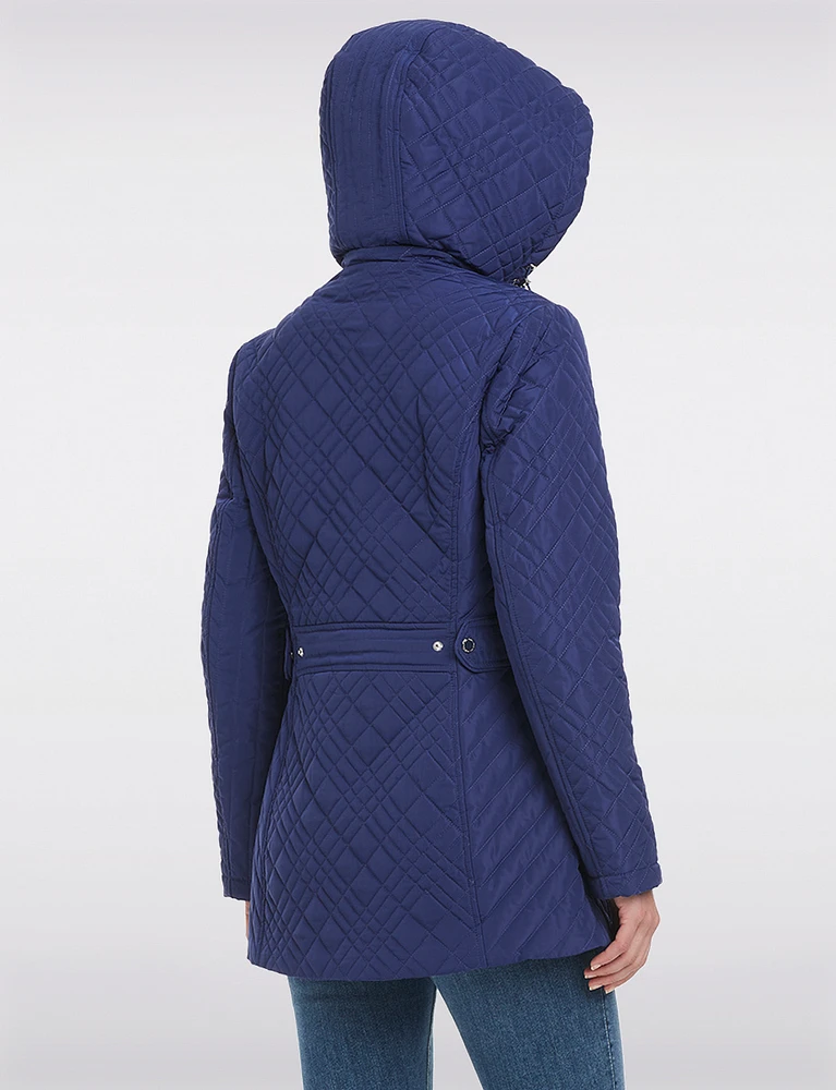 Zip-Up Hooded Water-Resistant Quilted Jacket by Jones New York