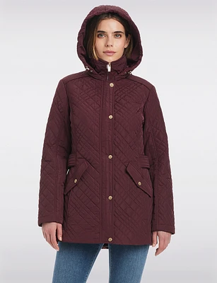 Zip-Up Hooded Water-Resistant Quilted Jacket by Jones New York