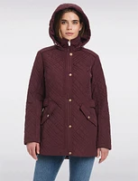 Zip-Up Hooded Water-Resistant Quilted Jacket by Jones New York