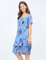 Two Tier Short Sleeve Floral Print V-neck Dress By Froccella