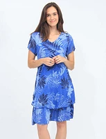 Slim Fit 2-Tiered Hem Palm Tree Printed Short Sleeve Dress By Froccella