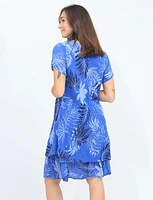 Slim Fit 2-Tiered Hem Palm Tree Printed Short Sleeve Dress By Froccella