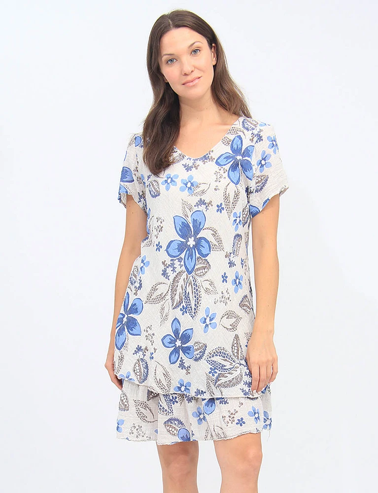 Floral Two Tier Short Sleeve V-neck Dress By Froccella