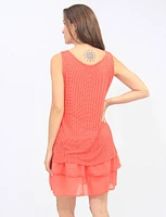 Sleeveless Lace Dress with Two-Tier Mesh Hemline by Froccella