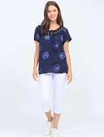 Floral Linen Top With Lace And Tie Collar By Froccella