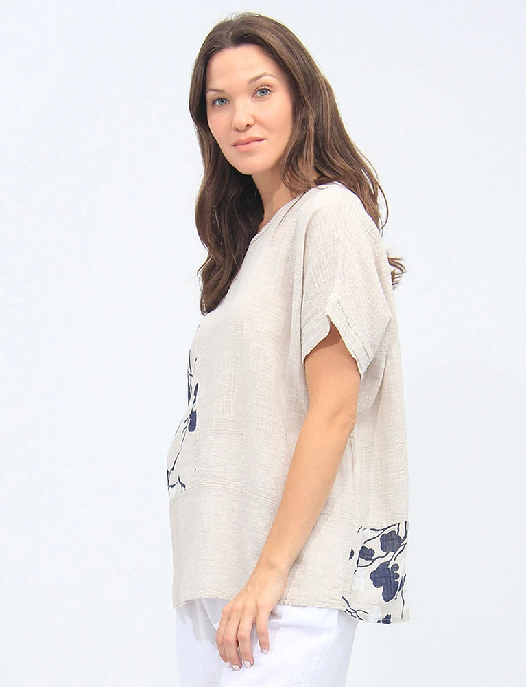 Bohemian Patchwork Print Cotton Top With Short Sleeves By Froccella