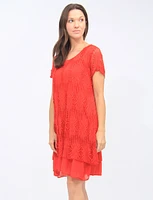 Crochet-knit Short Sleeves Two Tiered Dress By Froccella