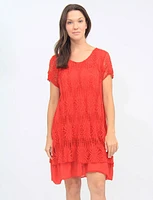 Crochet-knit Short Sleeves Two Tiered Dress By Froccella