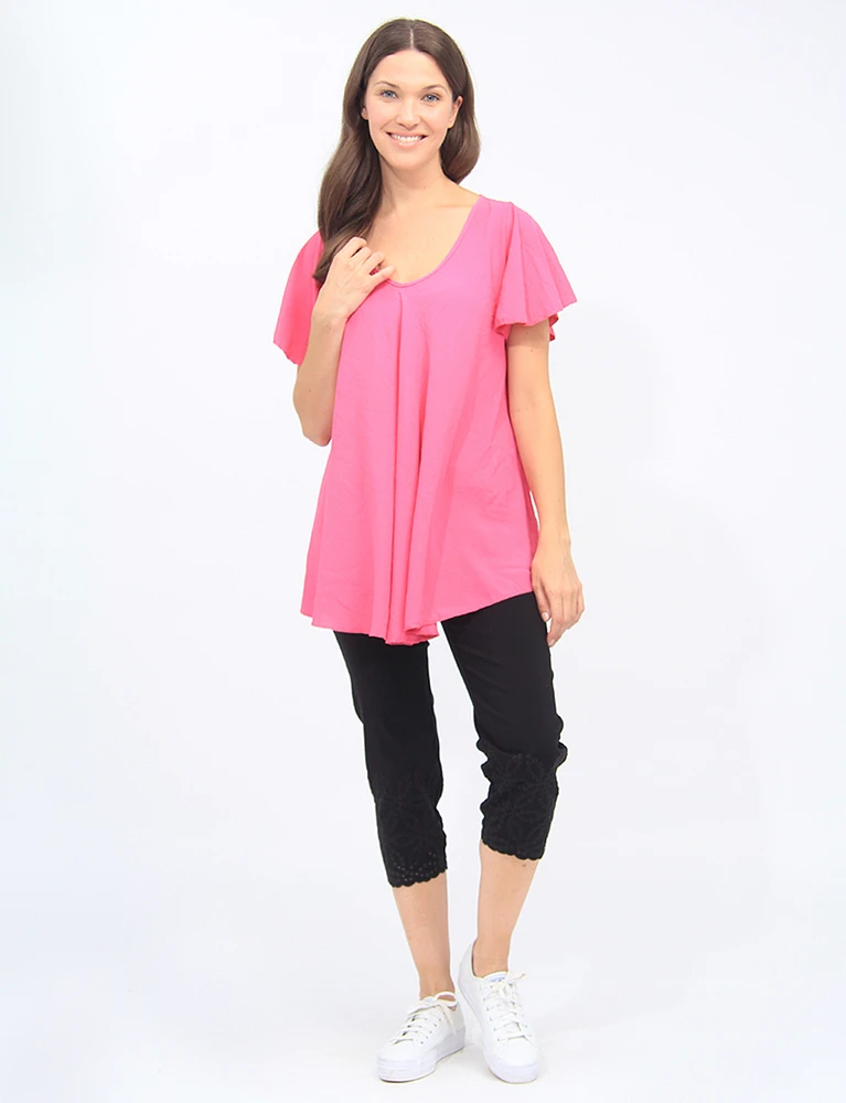 Flare Short-Sleeve V-Neck Pleated Back Blouse By Froccella