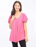 Flare Short-Sleeve V-Neck Pleated Back Blouse By Froccella