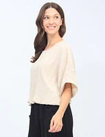 Solid Pleated Short Dolman Sleeve Top With Elastic Hem By Froccella