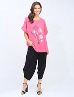 Short Sleeve Sequins Floral Design Blouse By Froccella