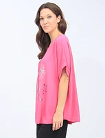 Short Sleeve Sequins Floral Design Blouse By Froccella