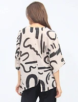 Linen Blend Geometric Print Tunic With Slits And Pocket By Froccella