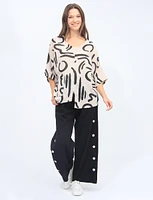 Linen Blend Geometric Print Tunic With Slits And Pocket By Froccella