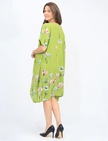 Loose Fit Linen Floral Print Short Sleeve Dress with Front Pockets By Froccella