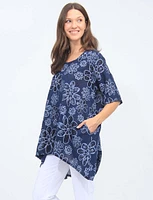 Linen Blend Floral Print Tunic With Front Button Detail And Pockets By Froccella