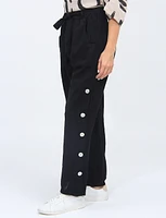 Wide Leg Linen Belted Pants with Pearl Buttons On The Sides By Froccella