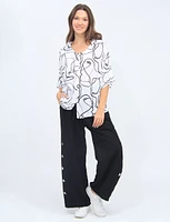 Wide Leg Linen Belted Pants with Pearl Buttons On The Sides By Froccella