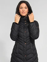 Hooded Long Water-Resistant Light Puffer Jacket by Andrew Marc