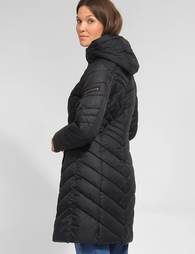 Hooded Long Water-Resistant Light Puffer Jacket by Andrew Marc