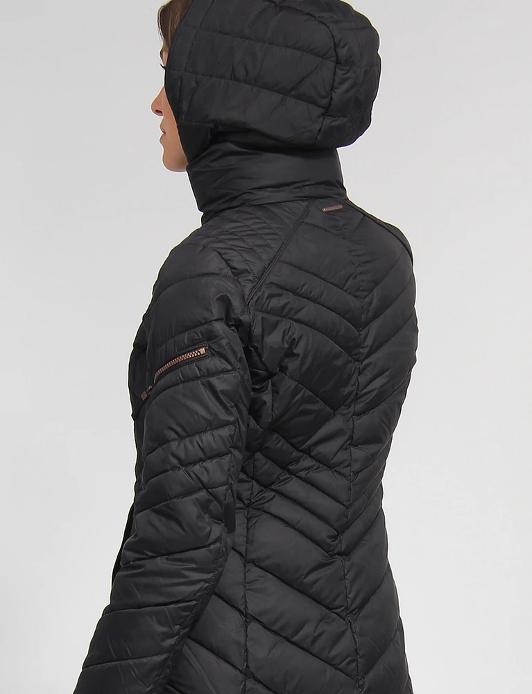 Hooded Long Water-Resistant Light Puffer Jacket by Andrew Marc