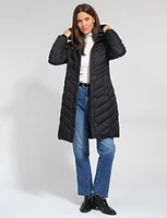 Hooded Long Water-Resistant Light Puffer Jacket by Andrew Marc