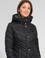 Hooded Long Water-Resistant Light Puffer Jacket by Andrew Marc