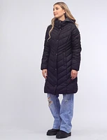 Hooded Long Water-Resistant Light Puffer Jacket by Andrew Marc