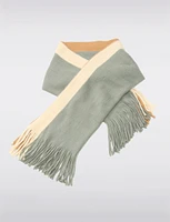 Chic Triple-Tone Striped Knit Scarf with Fringe by Janie Besner