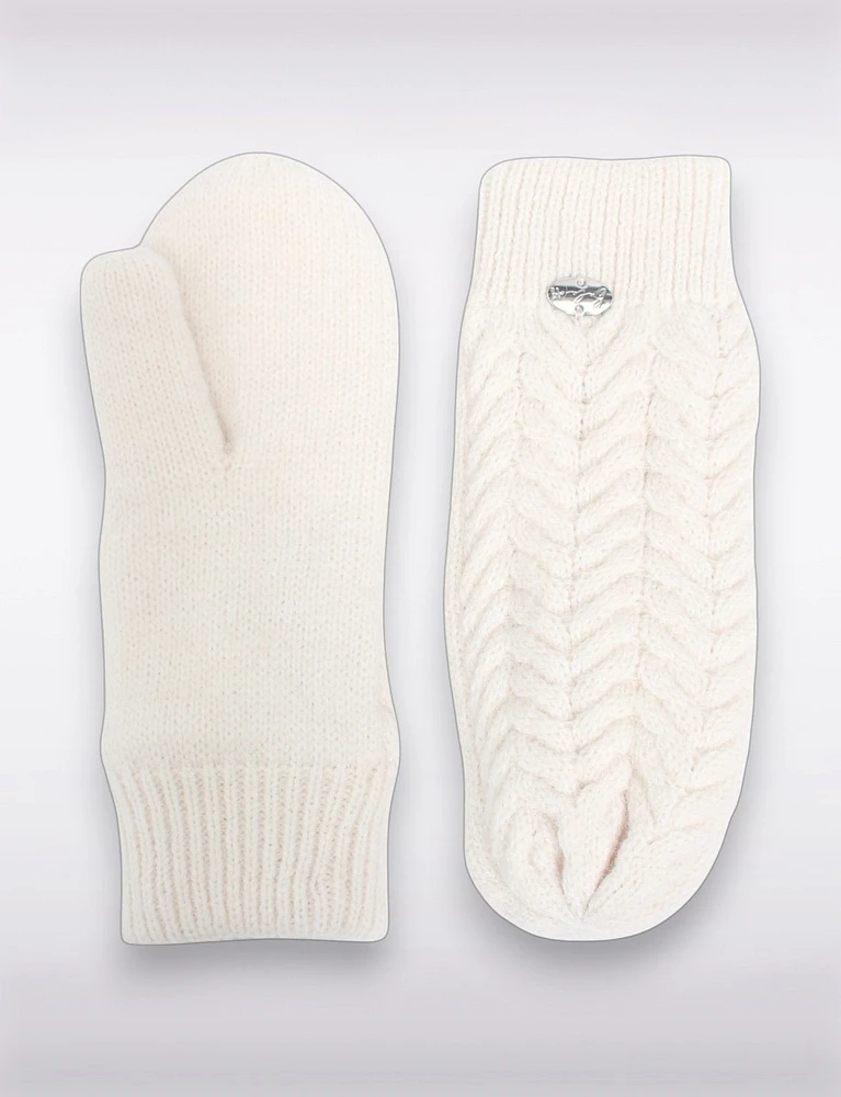 Cozy Herringbone Cable-Knit Mittens with Fleece Lining and Logo Detail by Bula