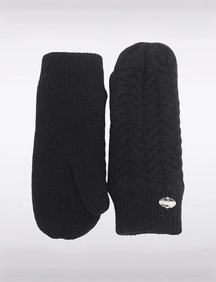 Cozy Herringbone Cable-Knit Mittens with Fleece Lining and Logo Detail by Bula