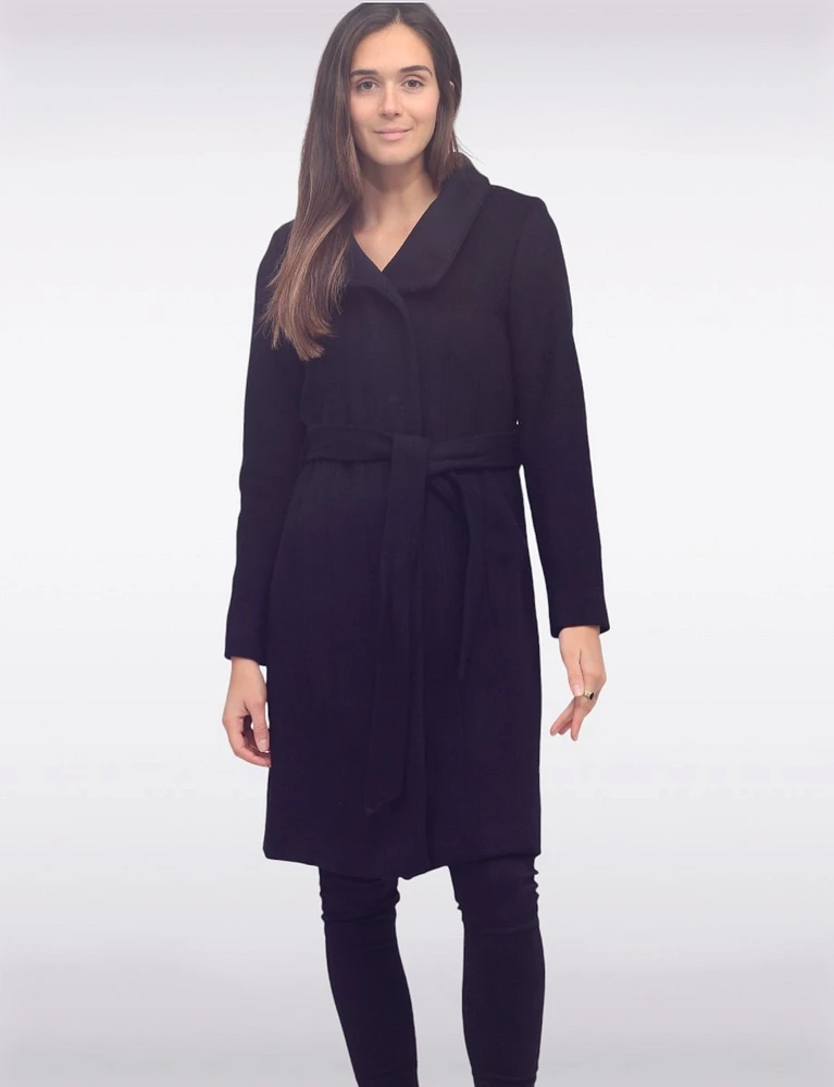 Classy Wool Blend Crossover Collar Belted Coat by Cole Haan