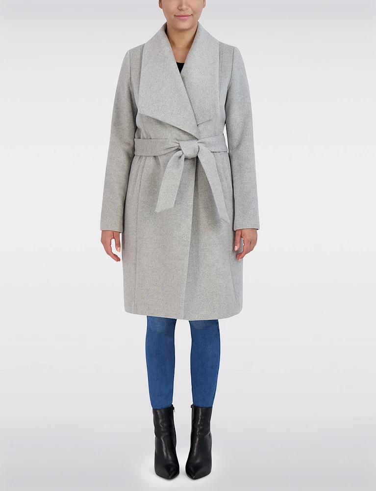 Elegant Wool High Collar Belted Trench Coat by Cole Haan