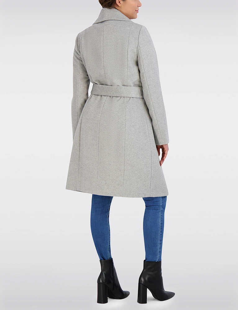 Elegant Wool High Collar Belted Trench Coat by Cole Haan