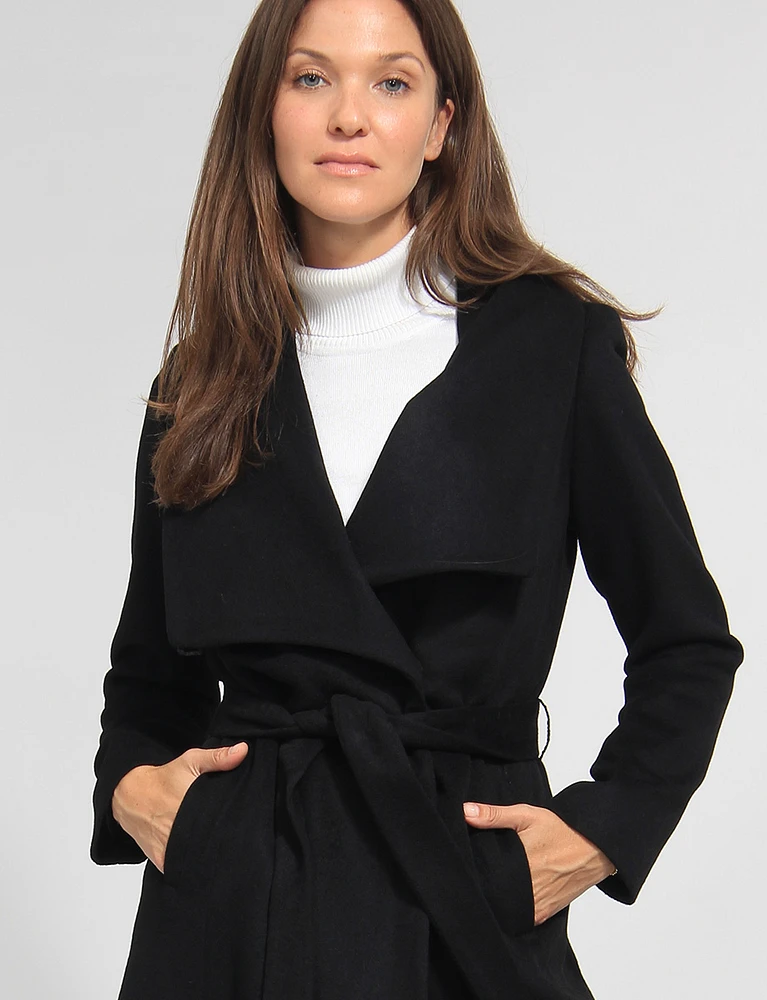 Versatile Lapel Crossover Collar Belted Wool Blend Trench Coat by Cole Haan