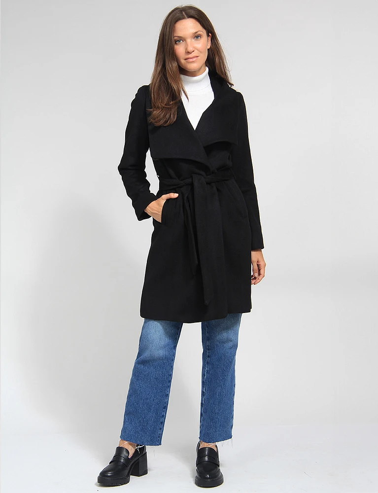 Versatile Lapel Crossover Collar Belted Wool Blend Trench Coat by Cole Haan