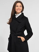 Versatile Lapel Crossover Collar Belted Wool Blend Trench Coat by Cole Haan