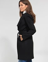 Versatile Lapel Crossover Collar Belted Wool Blend Trench Coat by Cole Haan