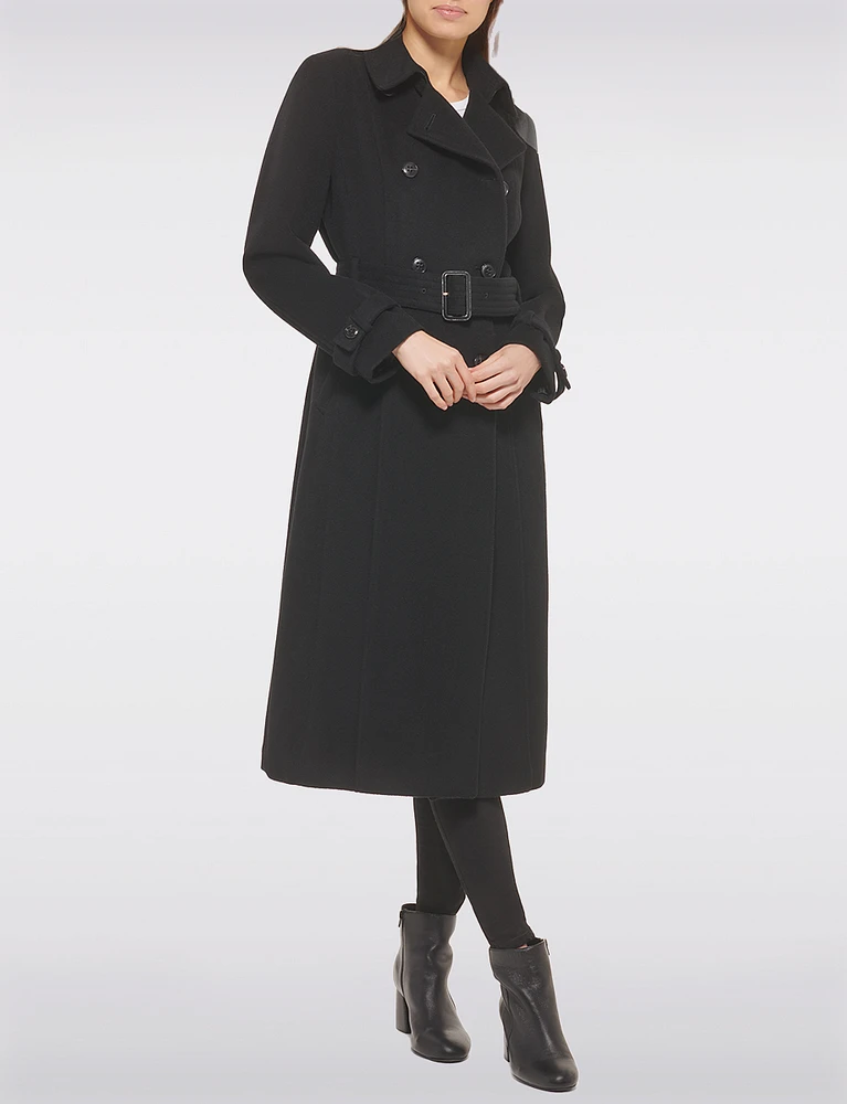 Luxurious Double-Breasted Wool Belted Maxi Trench Coat by Cole Haan