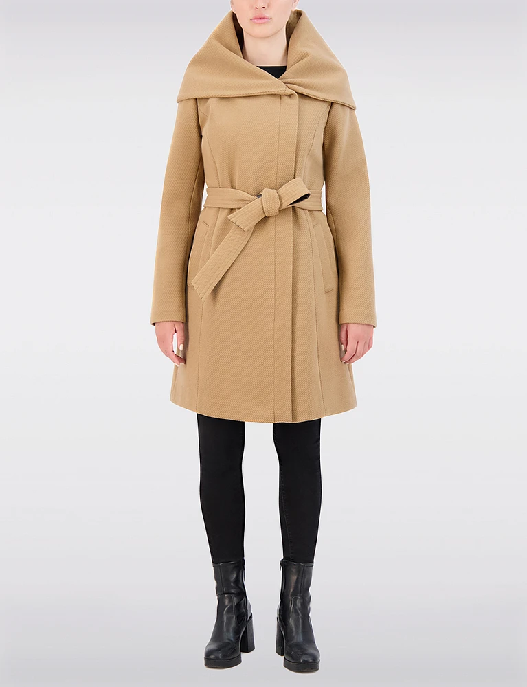 Vegan Large Wrap Collar Trench Coat with Oversized Hood by Cole Haan