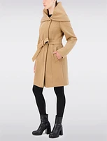 Vegan Large Wrap Collar Trench Coat with Oversized Hood by Cole Haan