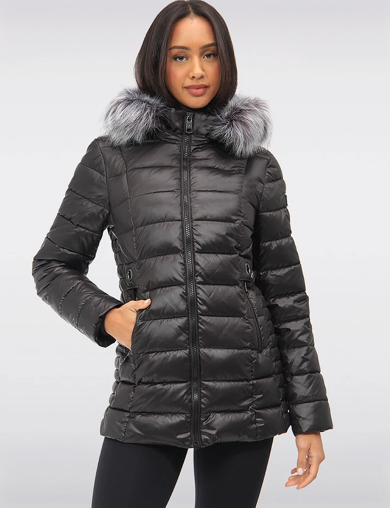 Vegan Cire Eco-Down Puffer Jacket With Detachable Faux Fur Trimmed Hood by Loop