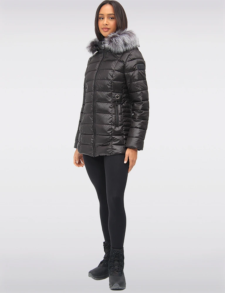 Vegan Cire Eco-Down Puffer Jacket With Detachable Faux Fur Trimmed Hood by Loop