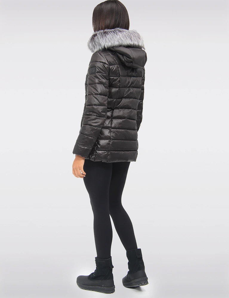 Vegan Cire Eco-Down Puffer Jacket With Detachable Faux Fur Trimmed Hood by Loop