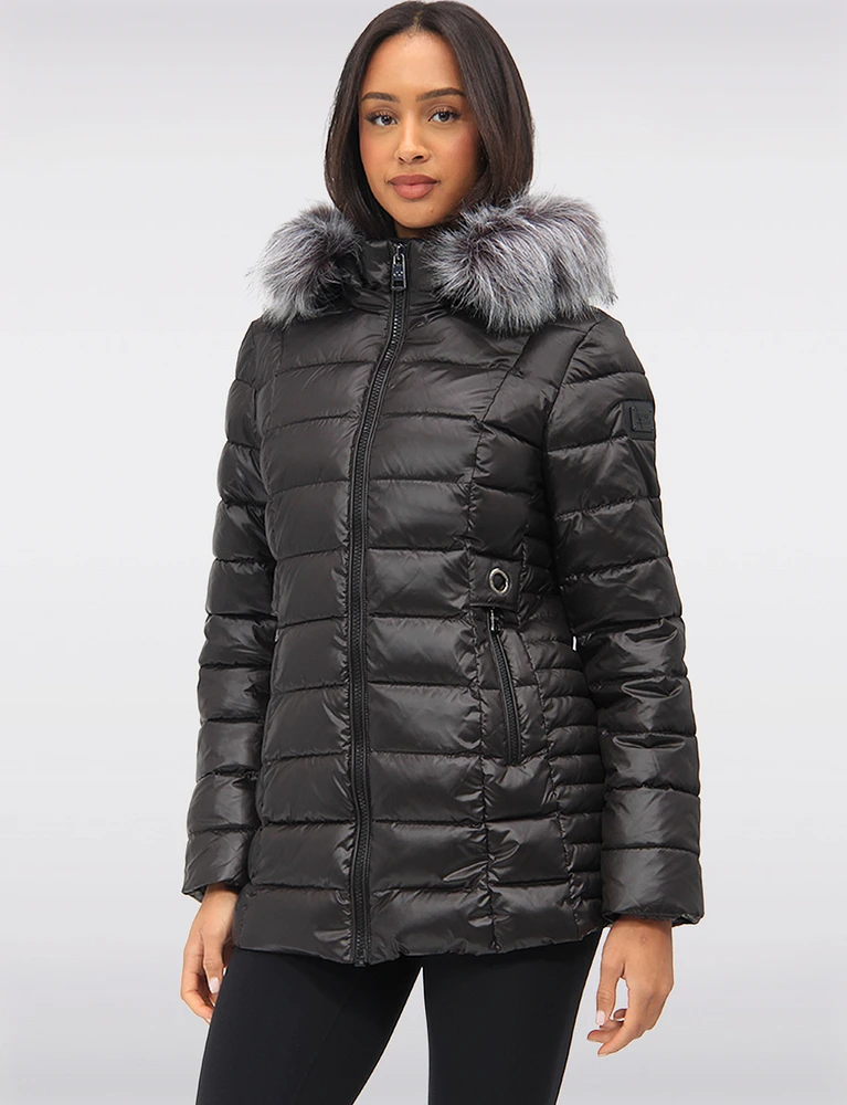 Vegan Cire Eco-Down Puffer Jacket With Detachable Faux Fur Trimmed Hood by Loop