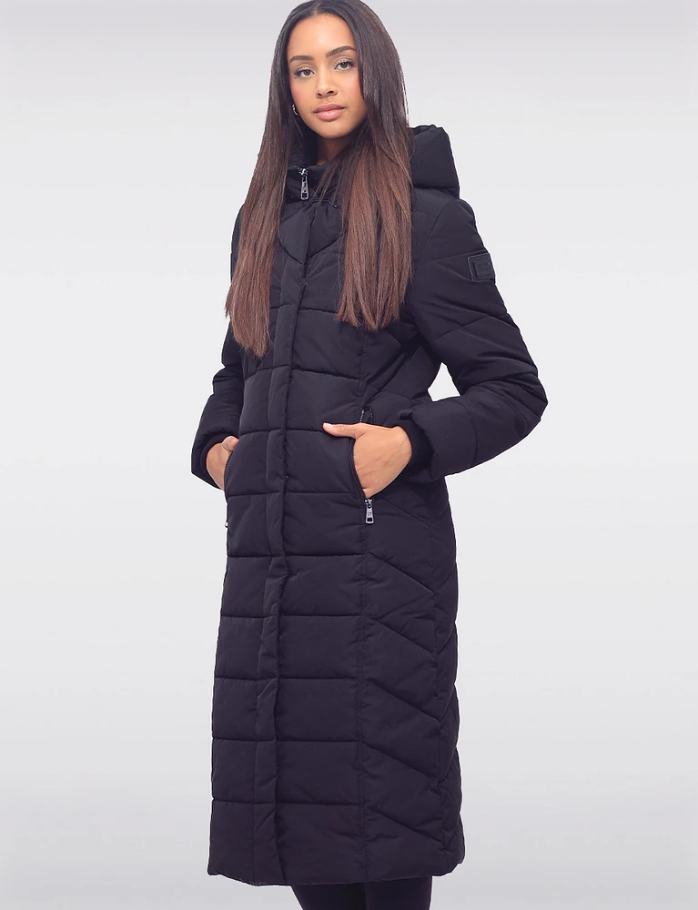 Lightweight Vegan Premium Sonora® Eco-Down Hooded Long Winter Puffer by Loop