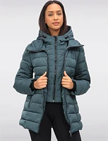 Vegan Eco-Down High Collar Puffer Jacket Detachable Hood With Inner Bib by Loop