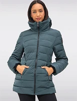 Vegan Eco-Down High Collar Puffer Jacket Detachable Hood With Inner Bib by Loop